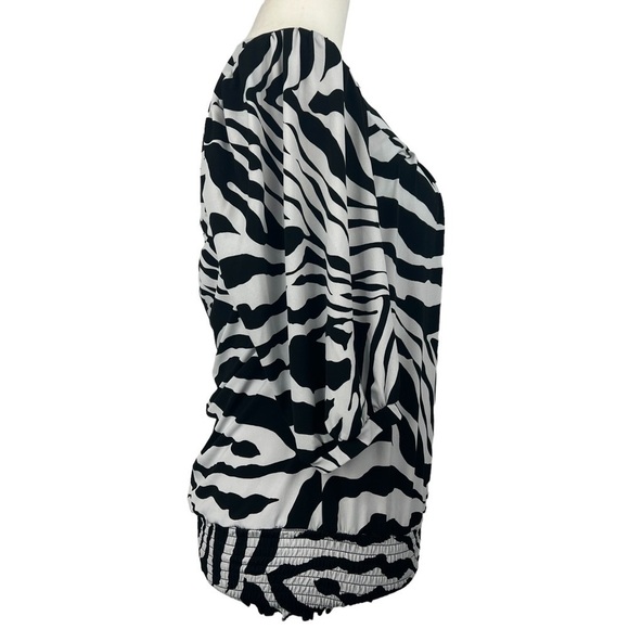 𝅺six DEGREES OF SEPARATION ZEBRA PRINT 3/4 SLEEVE ELASTIC WAIST BLOUSE‎ - Picture 8 of 11